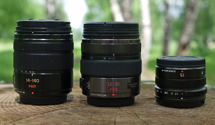 Panasonic Leica DG Summilux 15mm f/1.7 ASPH с объективами Panasonic 14-140mm f/3.5-5.6 Aspherical Power O.I.S. (H-FS14140) и Panasonic 12-35mm f/2.8 Aspherical O.I.S. (H-HS12035)